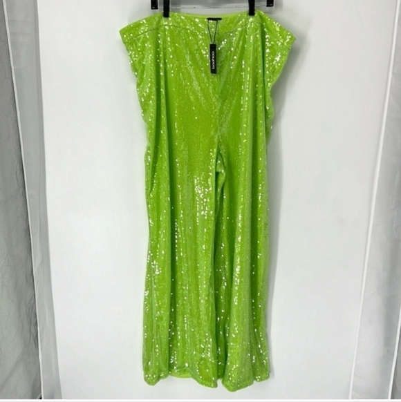🍂🍁NWT BOOHOO LIME GREEN SEQUIN PANTS 20 - Picture 5 of 8